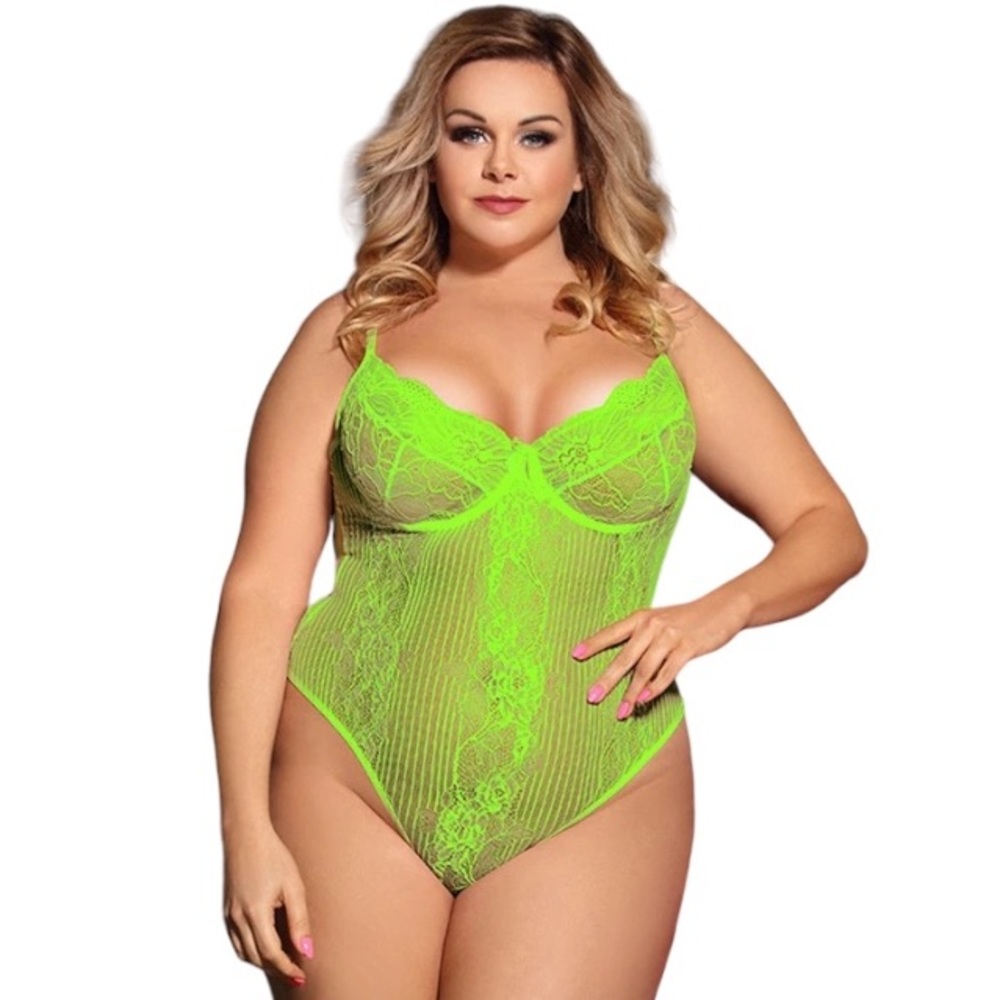 Romantic Festival Wedding Bridal Shower Neon Lime Green Lace Teddy NWT XS–4XL